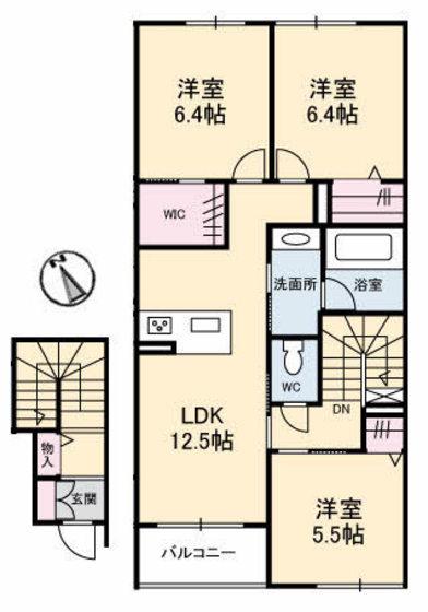 サンクレールコートB(3LDK/2階)の間取り写真