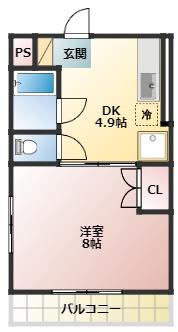 マンションエタニティー(1DK/4階)の間取り写真