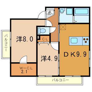 アバンミモザAB(2DK/2階)の間取り写真