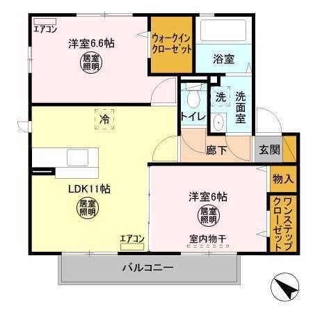 フェザントB(2LDK/2階)の間取り写真