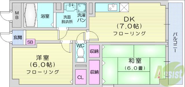 サンハイム宮千代(2DK/3階)の間取り写真