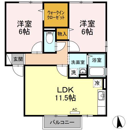 グランヴィラージュD(2LDK/2階)の間取り写真