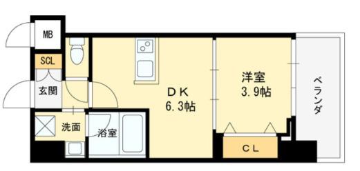 ヴィーナス今里(1DK/8階)の間取り写真