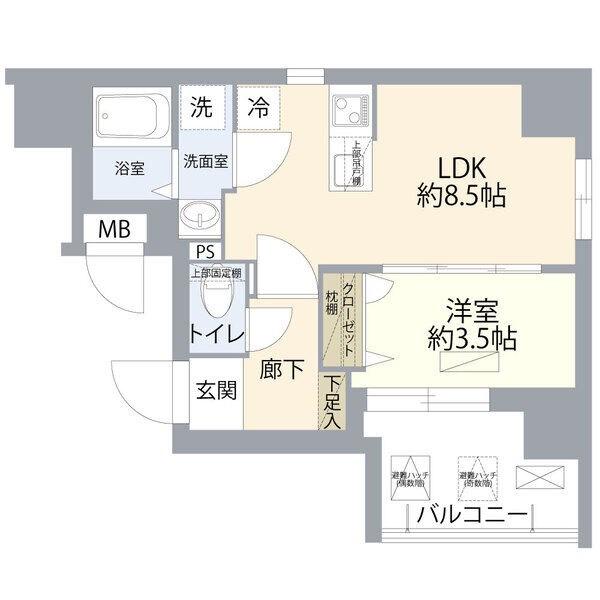 ディアレイシャス湊川公園(1LDK/8階)の間取り写真