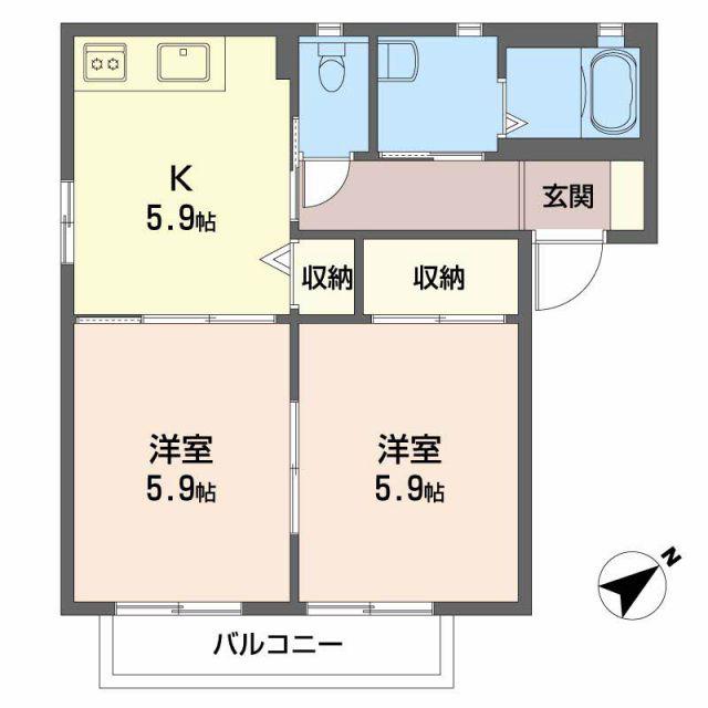 グレース曙C棟(2K/2階)の間取り写真