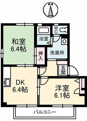 フレスコK A棟(2DK/1階)の間取り写真