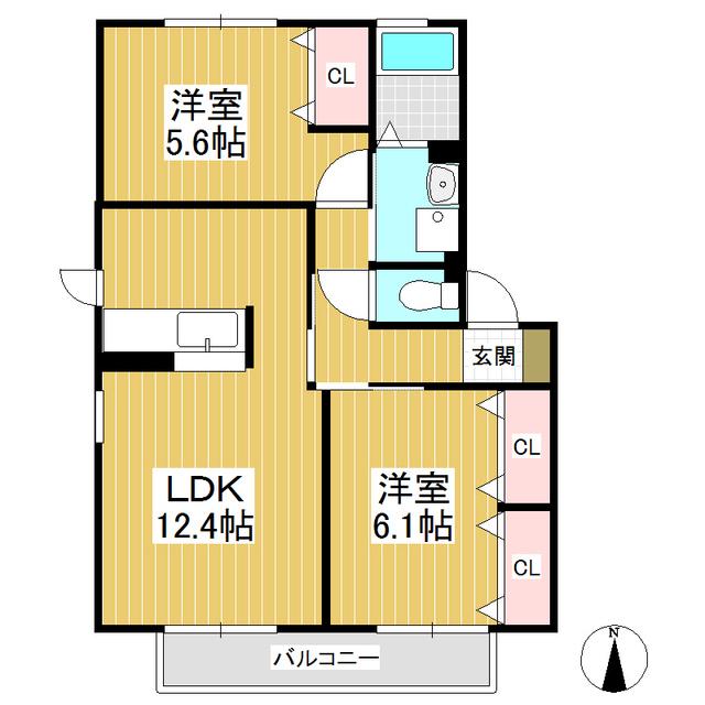 バリュージュ田中II A棟(2LDK/1階)の間取り写真
