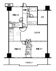 パークス新座(3LDK/4階)の間取り写真