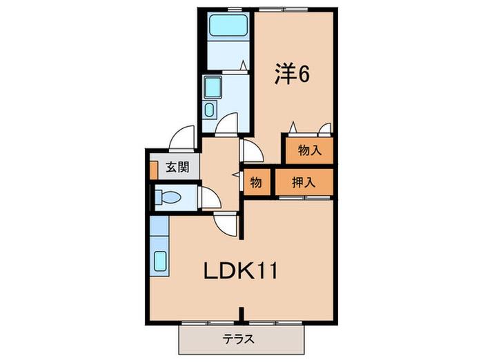 西岡本シティーハイツ(1LDK/1階)の間取り写真