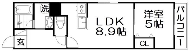 ウイング牧野駅前(1LDK/3階)の間取り写真