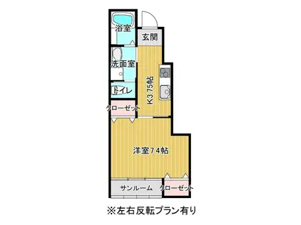 エスペランサ東中津(1K/1階)の間取り写真