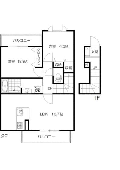 CASA VERDEⅢ番館(2LDK/2階)の間取り写真