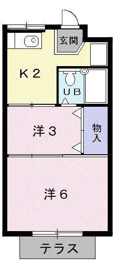 シングルハイツK(2K/1階)の間取り写真