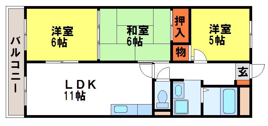 ウインコート都府楼(3LDK/5階)の間取り写真