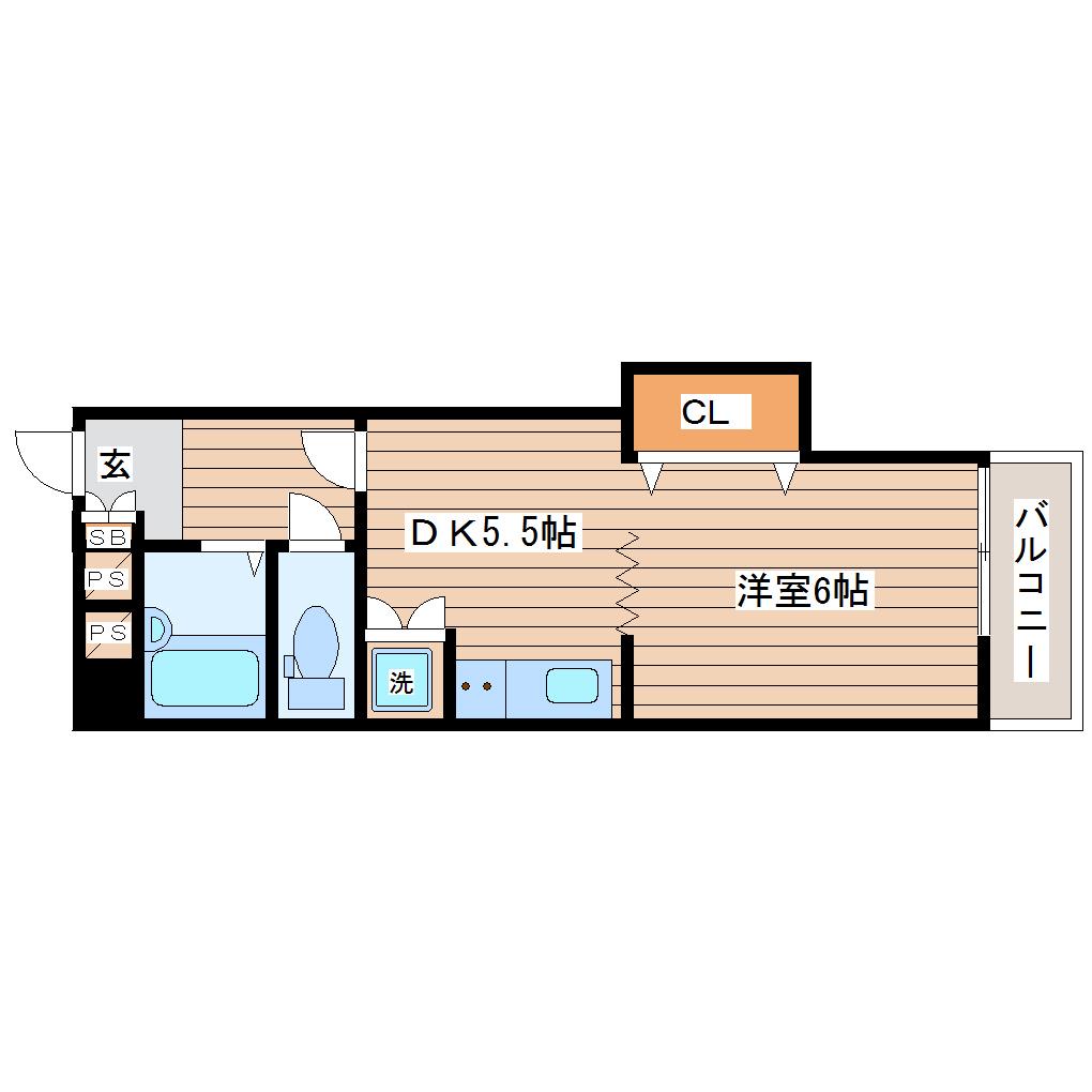ダイアパレス北六番丁(1DK/6階)の間取り写真