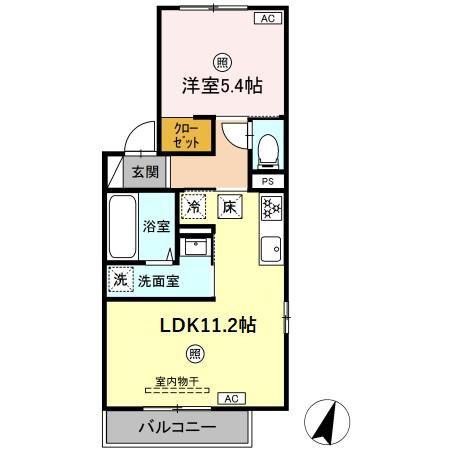 LUSSOIV A棟(1LDK/1階)の間取り写真