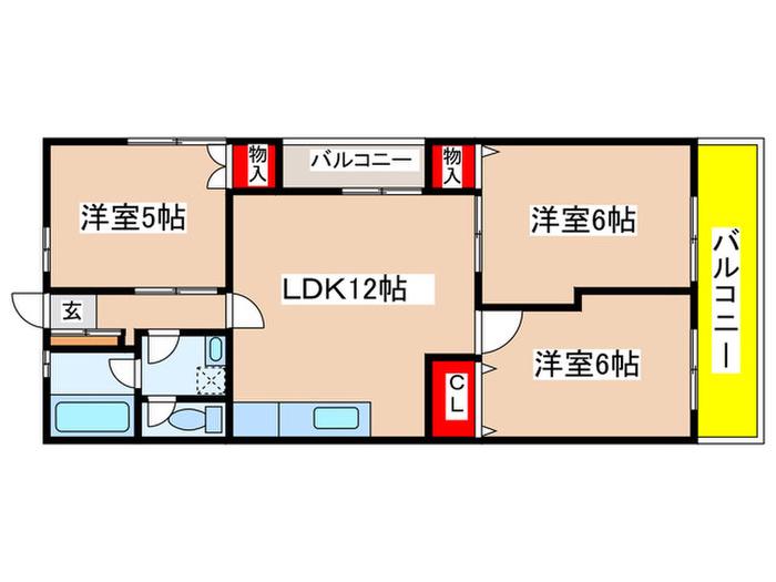 竹ノ郷マンション(3LDK/2階)の間取り写真