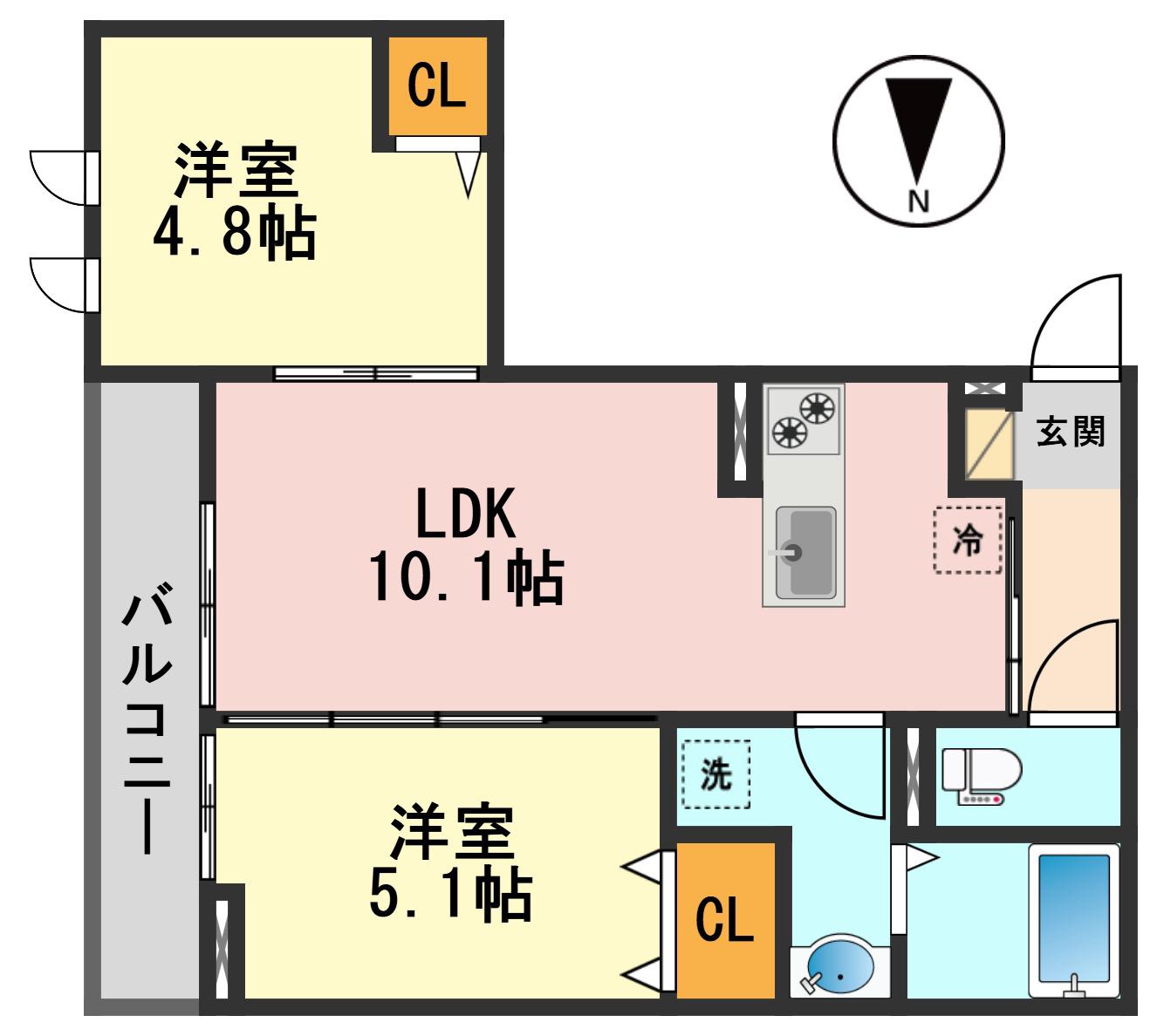 セレスティア新小岩(2LDK/2階)の間取り写真