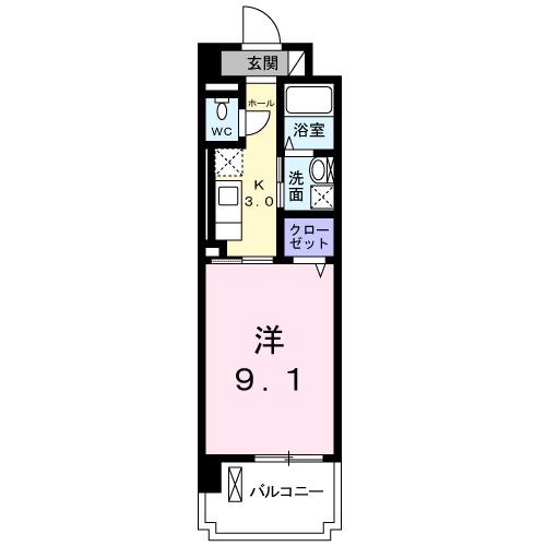 カーサ ソレアード(1K/6階)の間取り写真