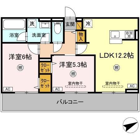 レーヴ・ウェル笠原UN(2LDK/3階)の間取り写真