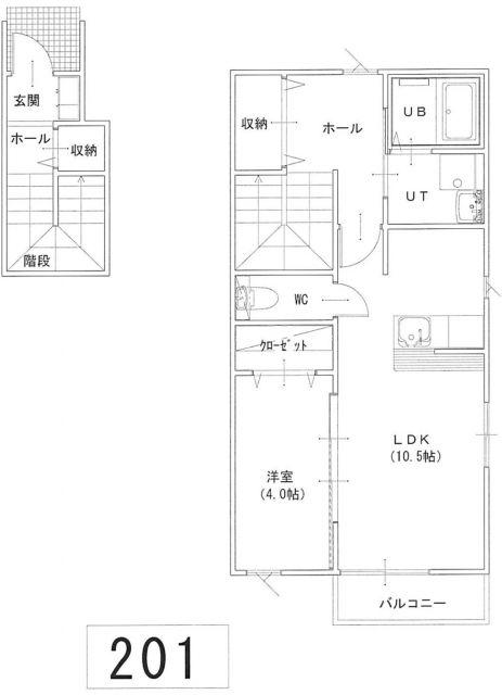 ボヌールハウス(1LDK/2階)の間取り写真