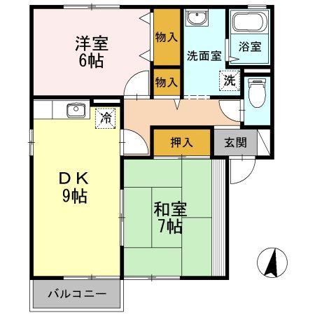 セジュールHAMAC(2DK/2階)の間取り写真