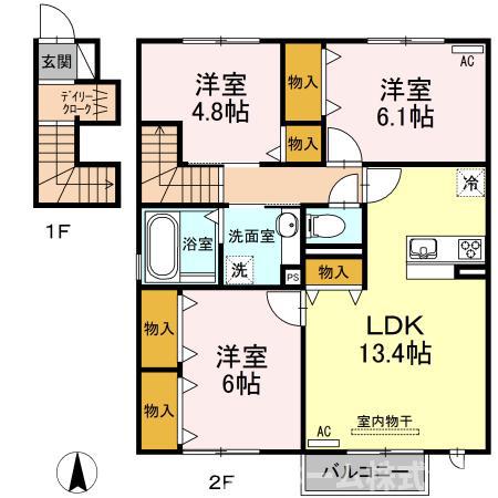 庵 弐番館(3LDK/2階)の間取り写真