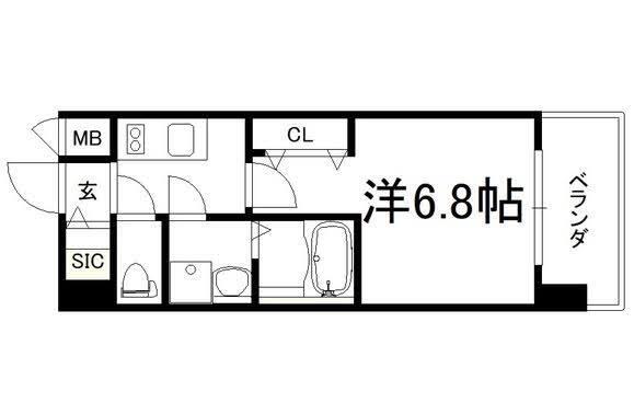 レジュールアッシュ玉造(1K/11階)の間取り写真