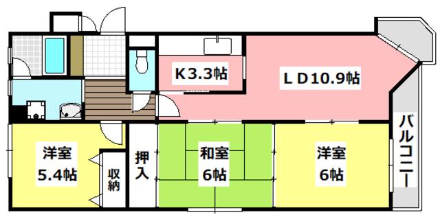 エスポワール中内(3LDK/3階)の間取り写真