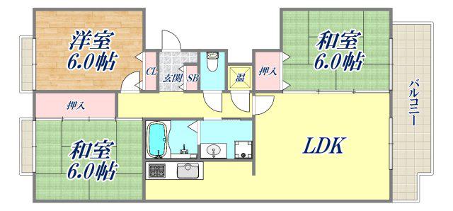 ハイツ芦屋(3LDK/3階)の間取り写真