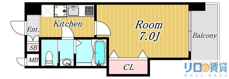 LUXE新大阪イーストII(1K/14階)の間取り写真