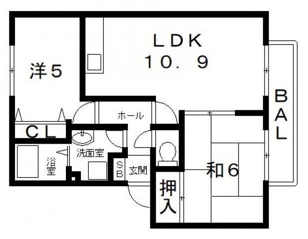 ココ・ソレジオB棟(2LDK/2階)の間取り写真