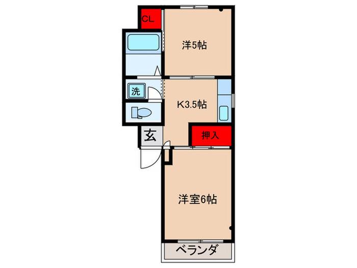 シャルム ワカイ(2K/3階)の間取り写真