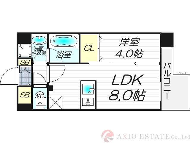 アーバネックス新大阪(1LDK/9階)の間取り写真