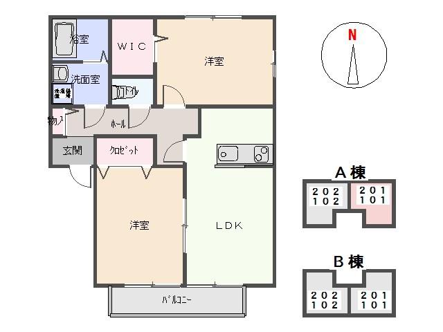 エレックA棟(2LDK/2階)の間取り写真