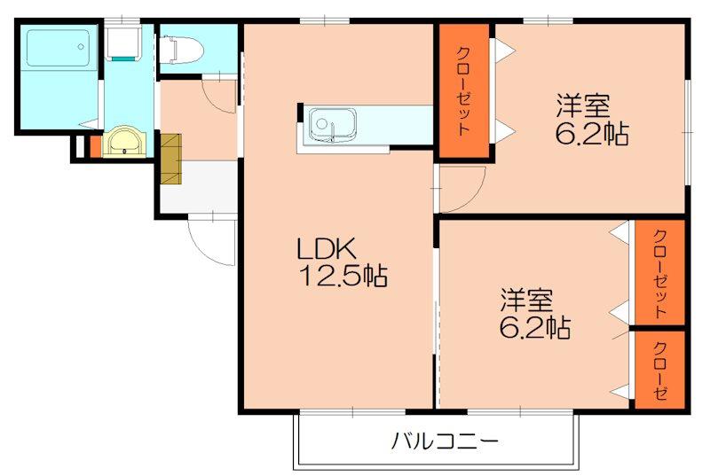 アドバンス篠栗(2LDK/2階)の間取り写真