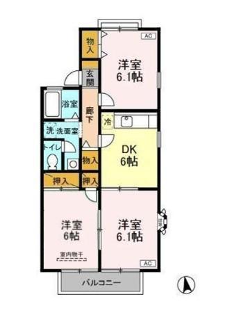 メゾンベール(3DK/1階)の間取り写真