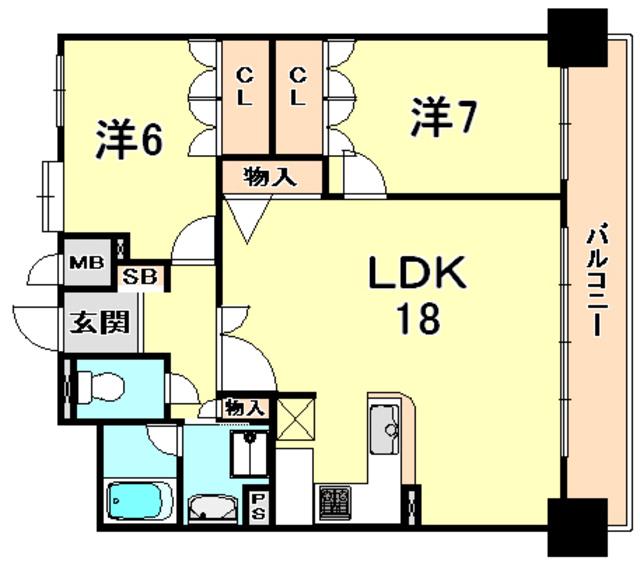 リーガル神戸下山手(2LDK/8階)の間取り写真