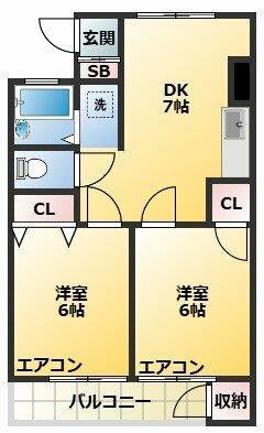 コーポ橘(2DK/4階)の間取り写真