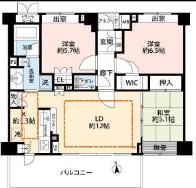 山王プレイス(3LDK/3階)の間取り写真