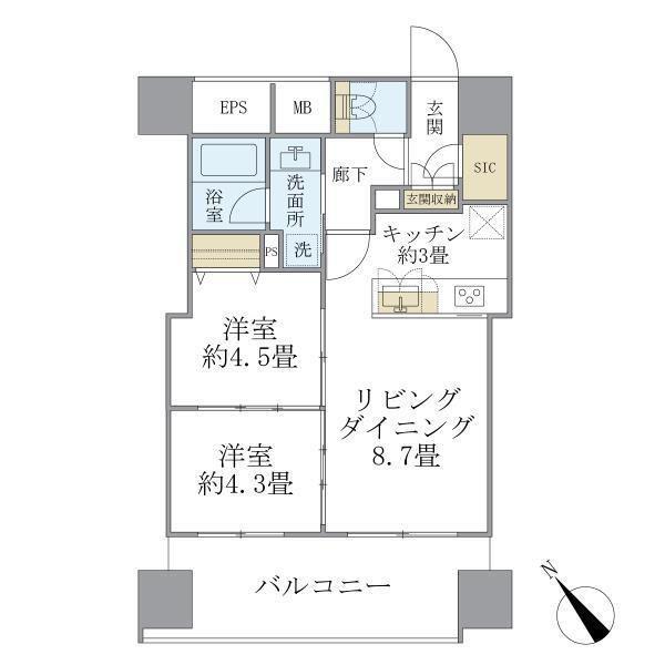 エミリブ東長崎(2LDK/5階)の間取り写真