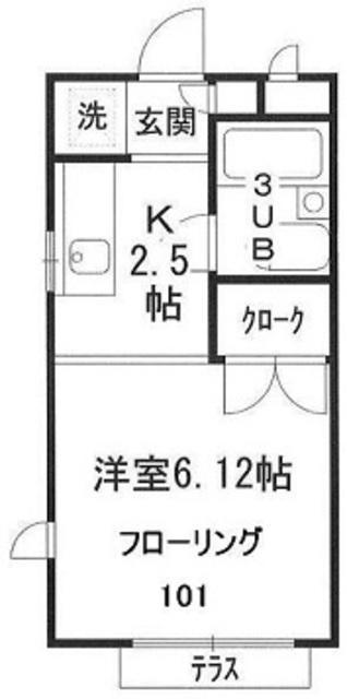 ヒルサイド白楽II(ワンルーム/1階)の間取り写真