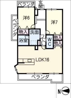 ライオンズマンション岐阜北方(2LDK/2階)の間取り写真