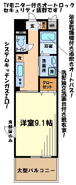 プラウディア多摩川(1K/1階)の間取り写真