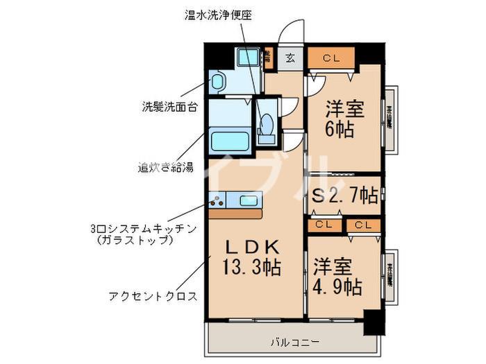 プレステージプレミアム久留米本町(2SLDK/5階)の間取り写真