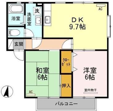 パレス新浜(2DK/2階)の間取り写真