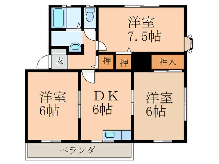 ハイカムールC棟(3DK/1階)の間取り写真