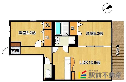 プライムコート大野城II(2LDK/2階)の間取り写真