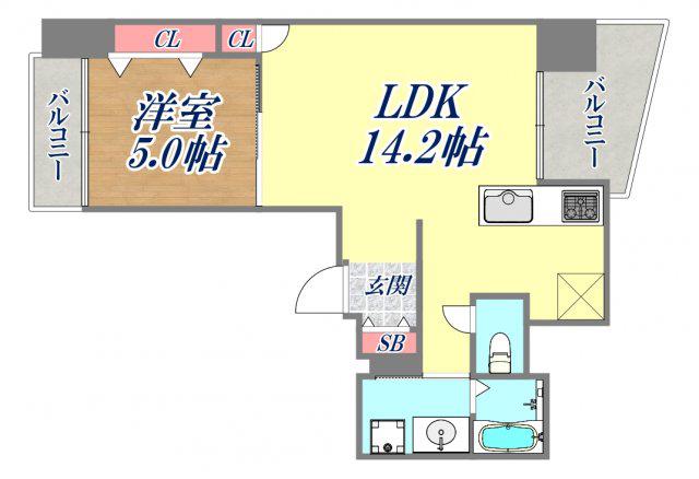 ワコーレ新神戸マスターズレジデンス(1LDK/6階)の間取り写真