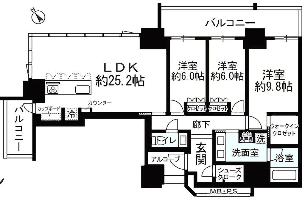 グランドメゾンTHE池下ガーデンタワー(3LDK/33階)の間取り写真